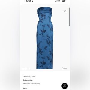 Reformation Strapless Blue Floral Dress
